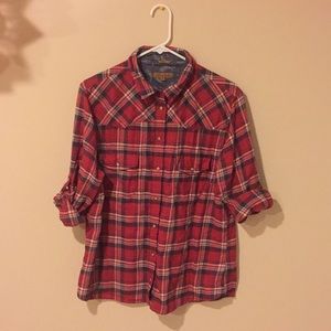 Red, white and blue long sleeved flannel
